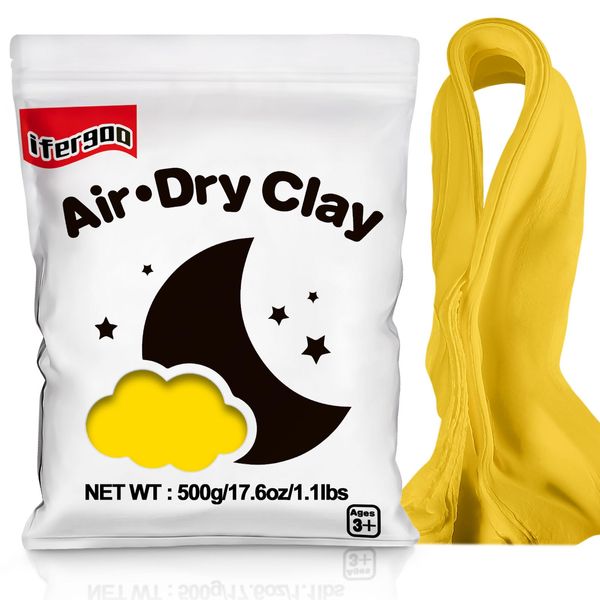 iFergoo Air Dry Clay, Ultra Light Modeling Clay, Magic Clay DIY Creative Modeling Dough, Kids Gifts for Girls Boys-1.1 Lbs/ 500 g (Yellow Clay)