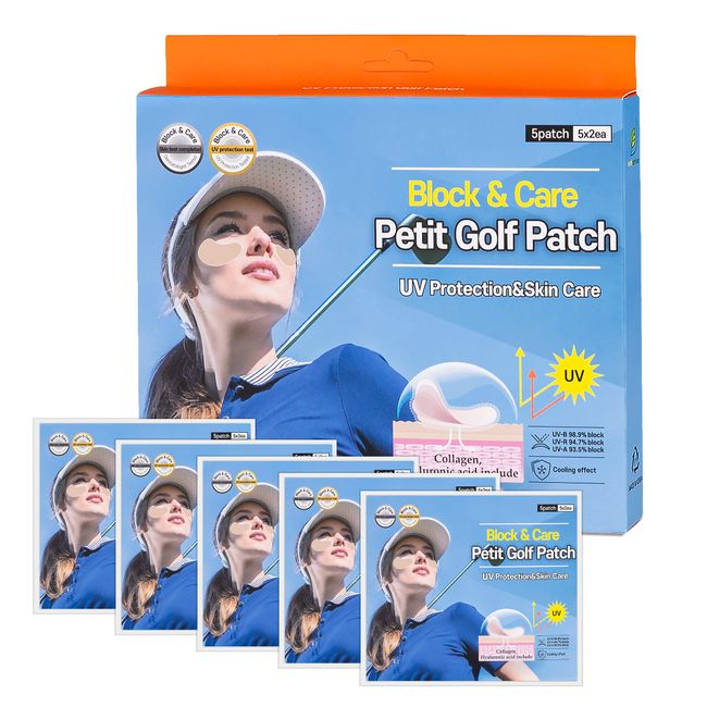 Block&Care Golf Patches for Sun Protection UV Facial Patches for Outdoor Activities 5-Pairs of Sunblock Gel Patches with Skincare Ingredients Sunscreen Gel Tape UV Protection Face Patch for Golfers