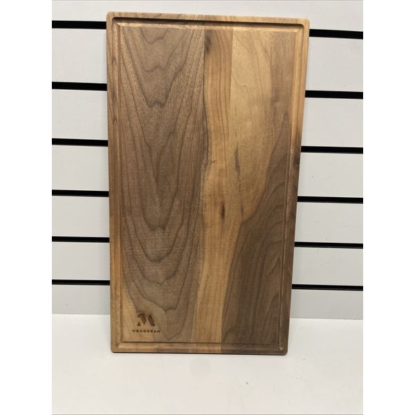 Unfinished Solid Walnut Cutting Board with Drip Ring 3/4” X 10 X 18 M Monogram