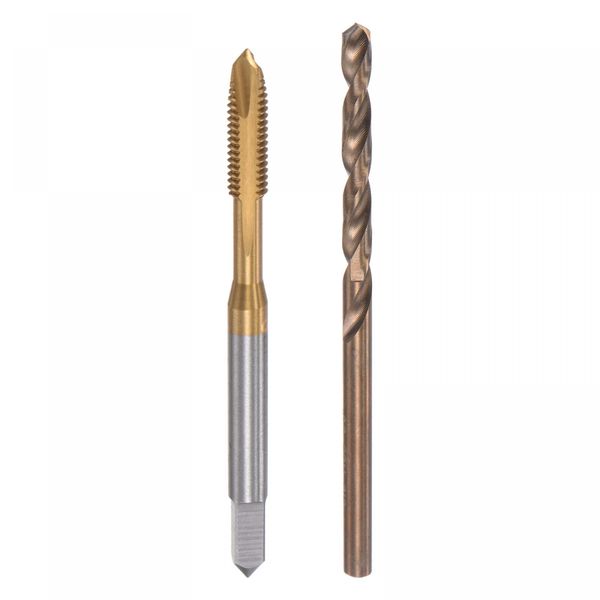 sourcing map M4 x 0.7 Spiral Point Thread Tap and 3.3mm Drill Bit Set, Metric Titanium Plated Cobalt High Speed Steel Machine Screw Thread Tap Threading Tool