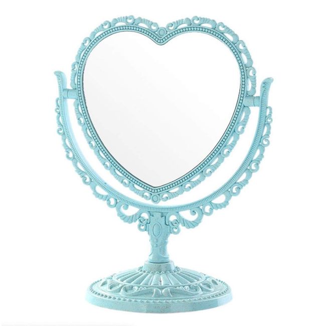 Queen-b Desktop Mirror, Heart Shape, Cute, Stylish, Makeup, Cosmetics, Beauty, Makeup, Mirror, Stand, 360 Degree Rotation, Girl, Princess, Convenient Desk Present (Blue)