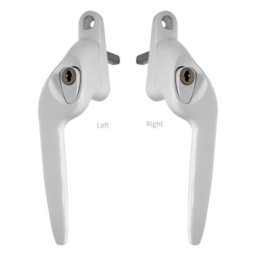 White Right-Hand Yale UPVC Window Handle Cranked Double Glazing Universal Key Locking - 40mm