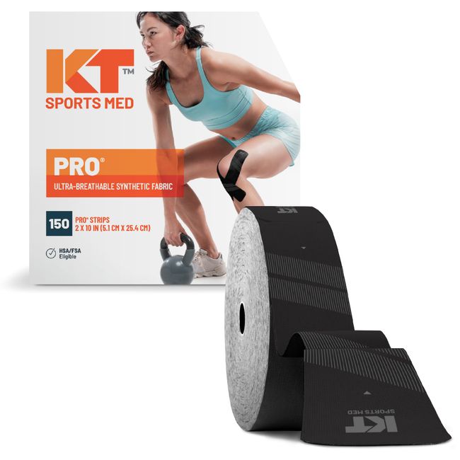 KT TAPE PRO Synthetic Elastic Kinesiology - Jumbo 150 Pre-Cut 10" Strips (Black)