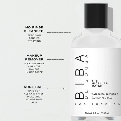 biba de sousa The Micellar Water, No-Rinse Cleanser & Facial Makeup Remover - Soothing Cleanser for Sensitive Skin - For All Skin Types (8oz)