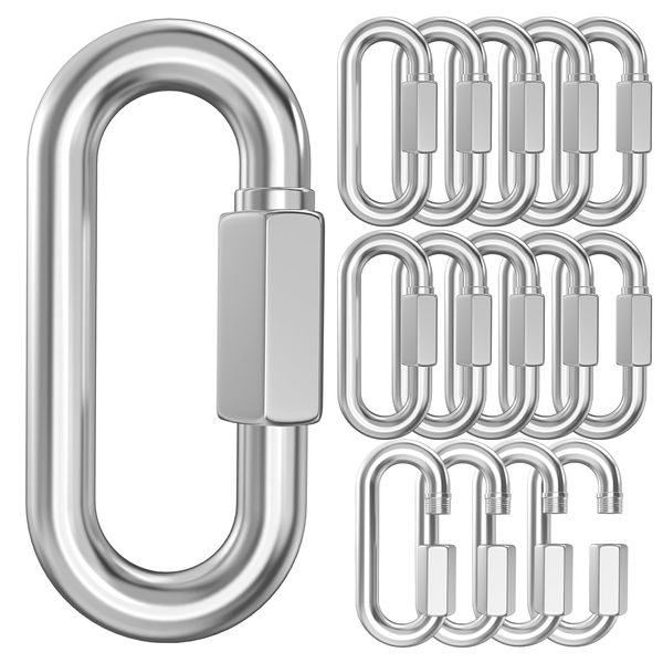 15 Pack Heavy-Duty Chain Hooks Quick Links - 304 Stainless Steel 1/8" Locking Carabiner Anti-Rust Chain Connector Quick Link for Towing,Swing,Shade Sail,Bird Toys,Capacity 175lb