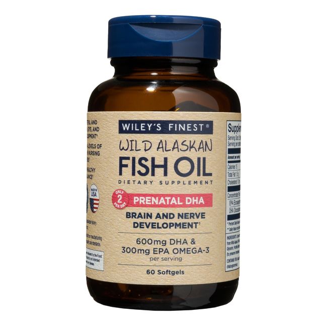 Wiley’s Finest Prenatal DHA 720mg EPA + DHA Omega-3 Natural Wild Alaskan Fish Oil Food Supplement 60 Capsules