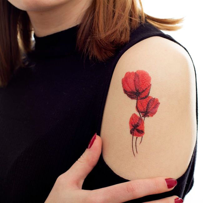 2 x Mohnblumen Tattoo - Blumentattoo in rot - Temporary Body Tattoo - T064 (2)