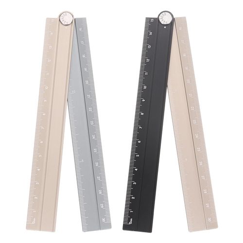 HARFINGTON 2pcs Folding Straight Ruler 30cm Metric Aluminum Alloy Protractor Foldable Angle Ruler Geometric Measuring Tool with Angle Line for Architects Artist Office, Black Gold/Gold Silver