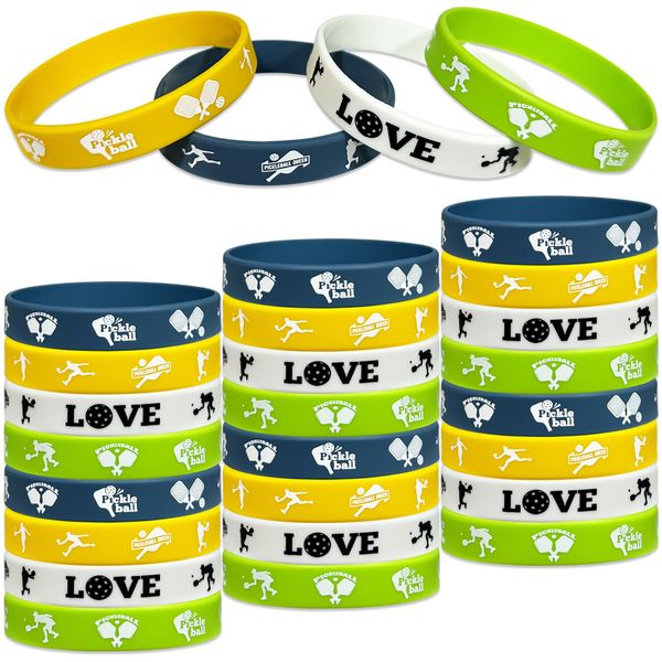 FSHANEE Pickleball Rubber Bracelets Pickleball Party Supplies Pickleball Silicone Wristbands Pickleball Party Gift Bag Fillers Goodie Bag Stuff, Set of 24 Counts