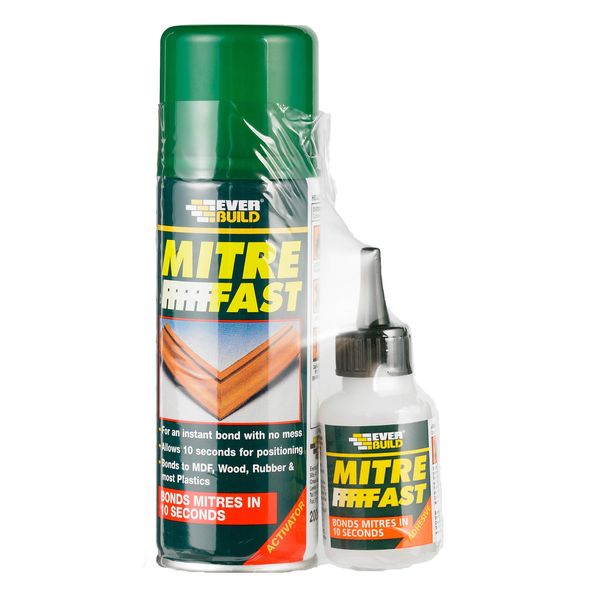 Everbuild Mitre Fast Two Part Instant Bonding Kit, 50g Adhesive & 200ml Activator - Ideal for all Cornice and Profile Mitres, Trims & Picture Frames