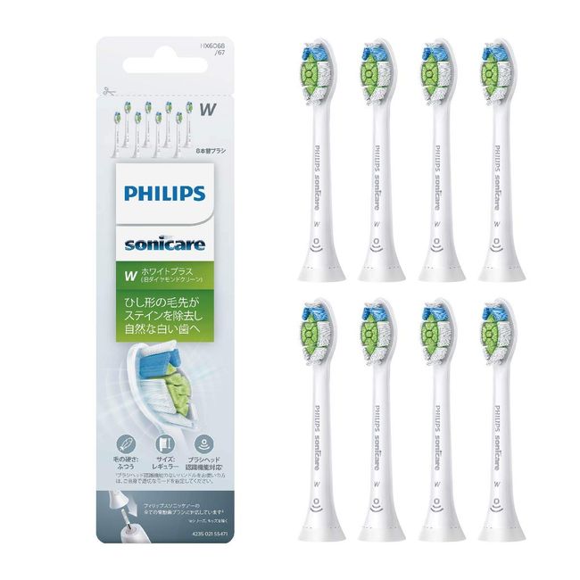 Philips Sonicare (Genuine Product) HX6068/67 Electric Toothbrush, Replacement Brush, White Plus, Regular, 8 Pieces (24-Month Supply)