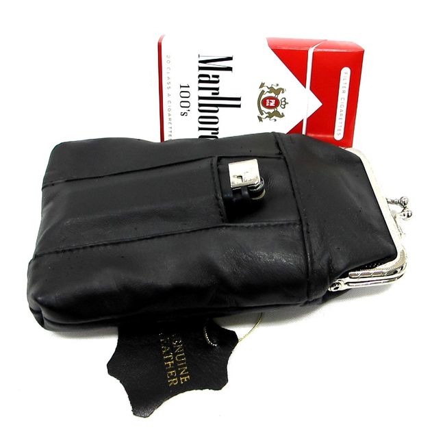 Pure Leather Cigarette Case Coin Pouch Combo 2 Snap + Zipper Pocket Fit  100's King - Grey