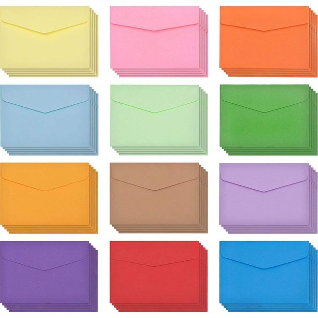 JAHEMU Mini Color Envelopes Plain Envelopes Long Shape Message Cards 12 Colors Wedding Birthday Greeting Card Party Supplies 120 Count