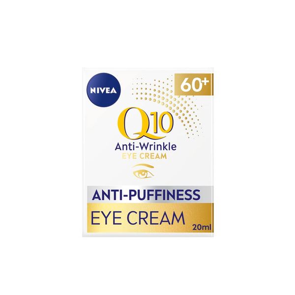 NIVEA Q10 60+ Anti-Puffiness Eye Cream (20ml), Anti-Wrinkle Eye Cream with Triple Strength Formula Made with Q10, Rose Petal Oil, and Calcium, Designed for 60+ Skin