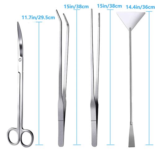 FISTOY 15in Aquascape Tools, 4 in 1 Long Aquarium Tweezers Scissors Spatula, Stainless Steel Aquatic Plants Aquascaping Tools Set for Fish Starter Kits, Aquariums Tank and Terrarium