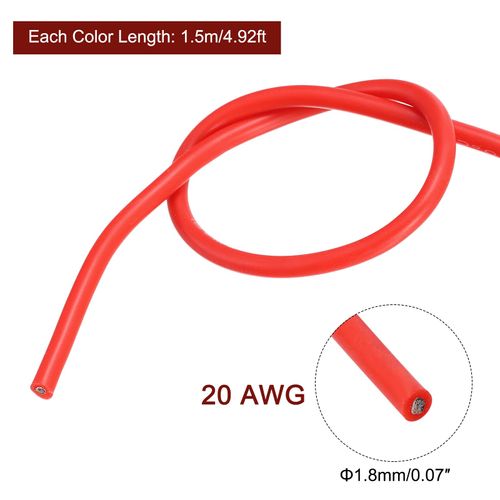 uxcell 20 Gauge Wire Silicone Wire 20AWG Electric Wire Stranded Tinned Copper Wire High Temperature Connection Wire 5 Colors 1.5M for Car Model Appliance 5pcs