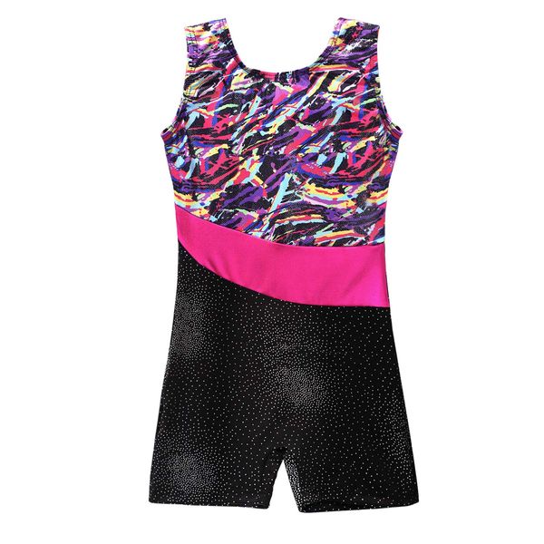 Black Gymnastic Leotards with Shorts 7 8 Sparkle Stripes Sleeveless Biketards Hotpink Black (Pink, 140(7-8 years old))