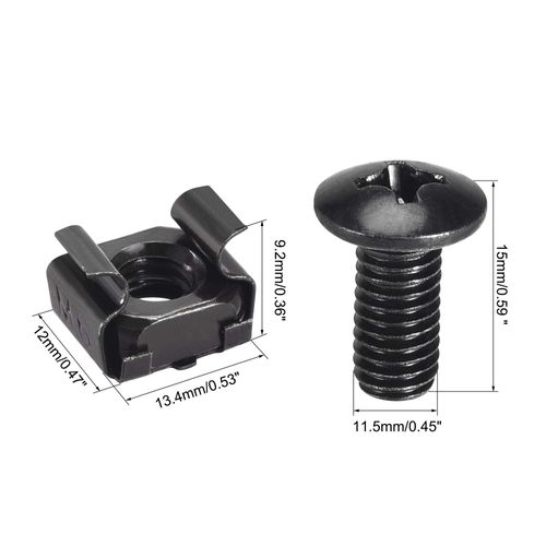 sourcing map M6 x 16mm Cage Nuts and Screws Carbon Steel for Rack Mount Server Shelve Cabinet Set of 25