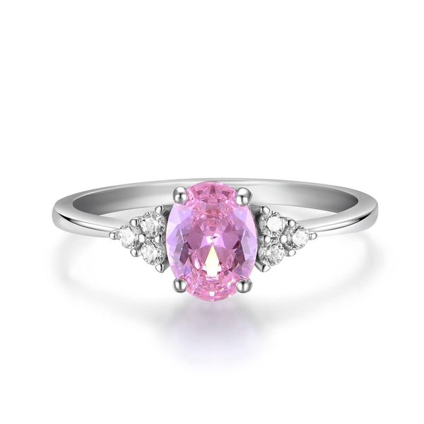 Hand Made Ladies 925 Sterling Solid Silver Oval Cut Pink and White Sapphire Ring (U)
