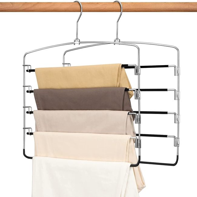 DOIOWN Pants Hanger, Slack Hanger, Bottoms Hanger, Non-Slip, Stainless Steel, Space Saving, Storage, Prevents Cracks, Trouser Rack, Closet/Closet Storage, 360° Rotation, 5 Tiers, Width 13.4 inches (34