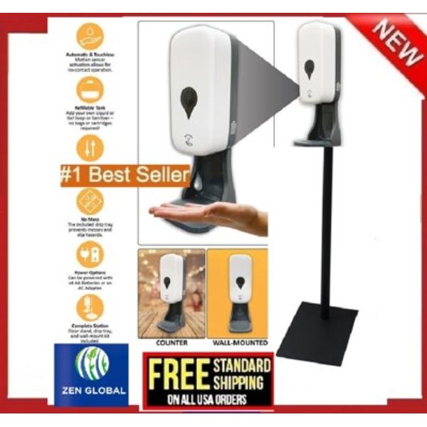 Automatic Touchless 1000mL Soap & Gel Hand Saanitizerr Dispeenser w/Floor Stand