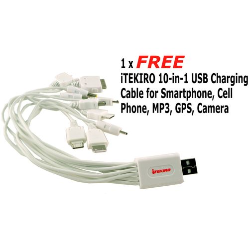 iTEKIRO AC Wall DC Car Battery Charger Kit for Sony DCR-HC28E DCR-HC30 DCR-HC30E DCR-HC30G DCR-HC30L + iTEKIRO 10-in-1 USB Charging Cable