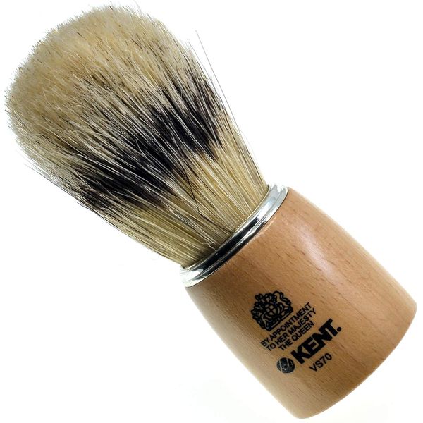 Kent VS70 Natural Badger Bristle Beechwood Shaving Brush for Men for Safety Razor, Shaving Razors for Men. Perfect Lather Shaving Brush for Shave Cream, Shaving Soap. Kent Luxury Shaving Since 1777