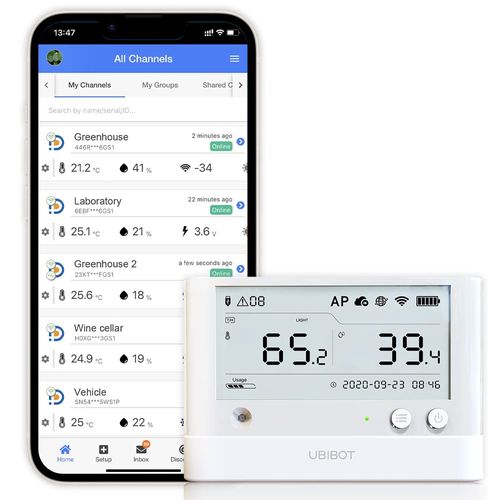 UbiBot WS1-Pro WiFi Temperature Humidity Illumination Monitor - Accurate Sensing, Multiple Alerts, External Probe Expansion, Device Sharing, Scheduled Report, 4.4” LCD, Alexa & IFTTT, 2.4GHz WiFi