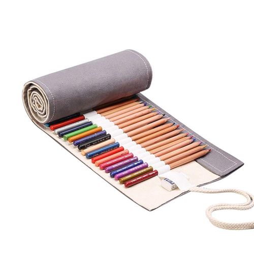 Funny live 36/48/72 Slots Colored Pencil Wrap Pencils Roll Holder Coloring Pencils Organizer Holder Colored Pen Paint Brush Storage Pouch Portable for Artist Student (Grey, 72 Slots)