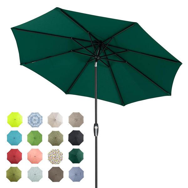 Tempera 9ft Patio Market Outdoor Table Umbrella with Auto Tilt and Crank,Large Sun Umbrella with Sturdy Pole&Fade resistant canopy,Easy to set, Forest Green