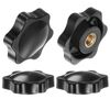 sourcing map 4pcs Star Knobs M6 Female Thread 32mm Head Plastic Non-Through Hole Brass Screw-in Clamping Handles Threaded Hand Knobs, Black