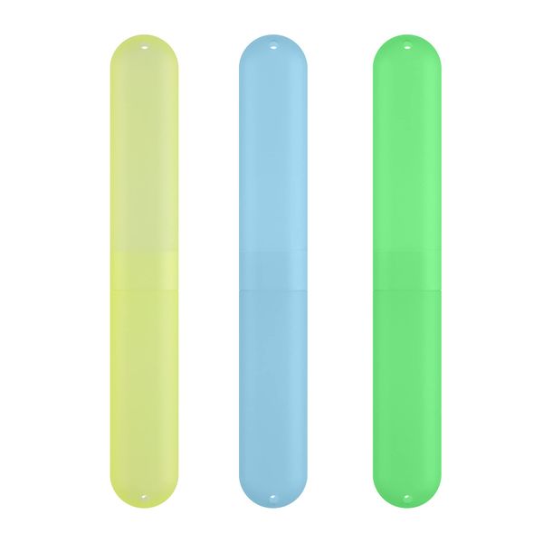 kwmobile 3x Toothbrush Case - Toothbrush Holder Toothbrush Storage Case Lightweight Portable - Air Vent 20.5 x 3 x 2 cm Blue / Green / Yellow