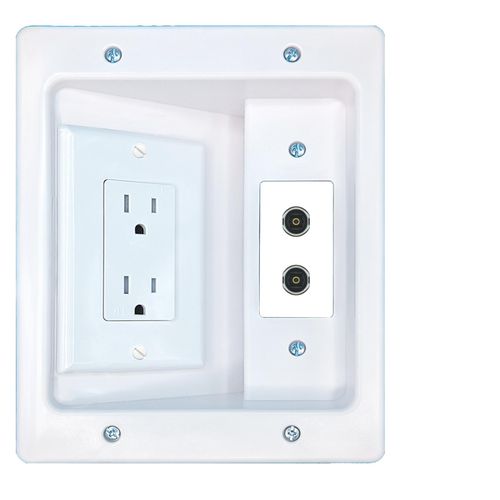 RiteAV 2 TOSLINK Recessed Wall Plate Cable Concealer Management Kit with Power Outlet Hides Cords and Cables