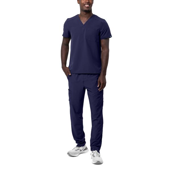 Adar Addition Go-Basic Scrub Set For Men - Classic V-Neck Scrub Top & Cargo Scrub Pants - A9300 - Navy - 2X
