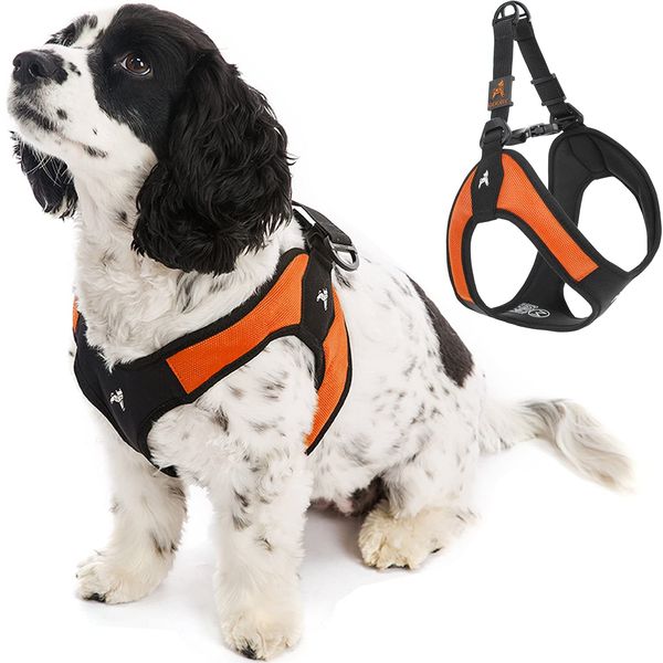 Gooby Escape Free Easy Fit Harness - Orange, Large - No Pull Step-in Patented Small Dog Harness with Quick Release Buckle - Perfect On The Go No Pull Harness for Small Dogs or Medium Dog Harness