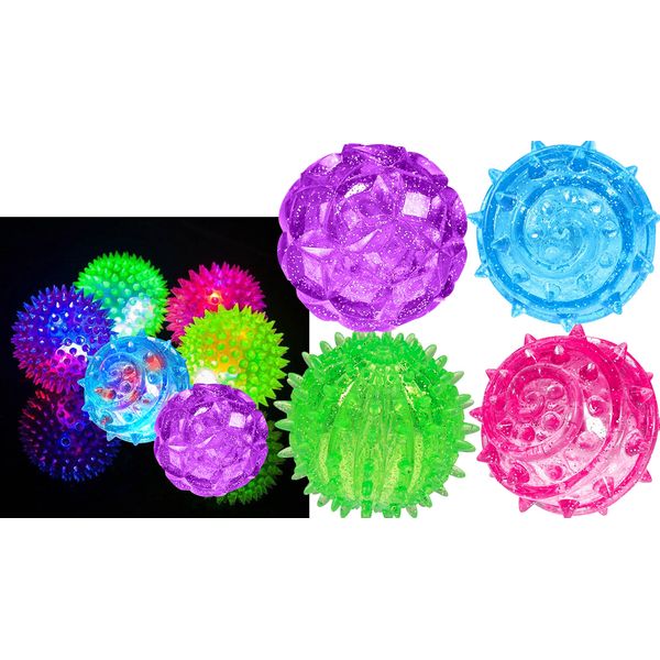 JA-RU Light Up Rubber Spike Ball (Pack of 4 Balls) with Flashing Lights | Bouncy Stress Ball | Great Fidget Ball Toy for Kids | Bulk Bouncing Sensory Balls | Plus 1 Bouncy Ball. #695-4p