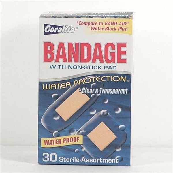 Coralite Waterproof Bandages with Non-Stick Pad, Assorted Sizes (30 Count)