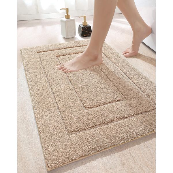 DEXI Bathroom Rug Mat, Extra Soft Absorbent Premium Bath Rug, Non-Slip Comfortable Bath Mat, Carpet for Tub, Shower, Bath Room, Machine Washable, 24"x36", Beige