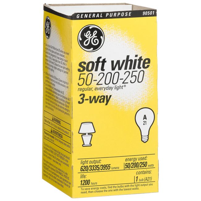 GE Lighting 56948300 3-Way 50-200-250 Soft White Light Bulb