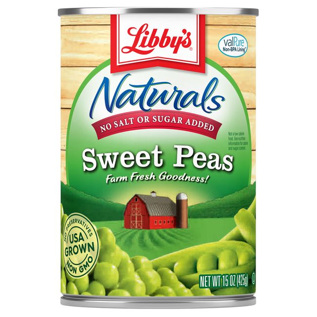 Libby's Naturals Sweet Peas | No Added Salt, No Added Sugar | Naturally deliciously Sweet & Nutty Flavor | Tender & Succulent | Creamy Smooth | Grown & Made in the USA |15 oz (Pack of 12)