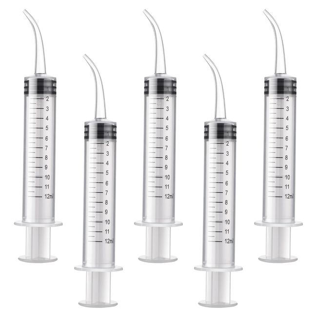 Molain 5 Stück 12 ml Mundspritze Ohrreinigungslösung leere Tube Extraktionshaken Spritzen Entfernen Zubehör mit gebogener Spitze Picks Zahnpflege