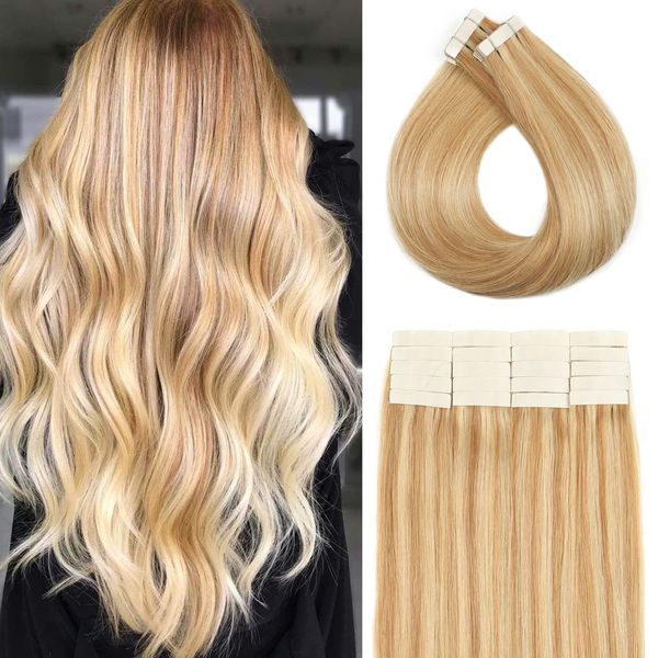 #12/613 20In 50g 20Pcs Tape In Human Hair Extension Honey Brown mixed with Bleach Blonde100% Naturally Human Silky Straight Hair For Fashion Women