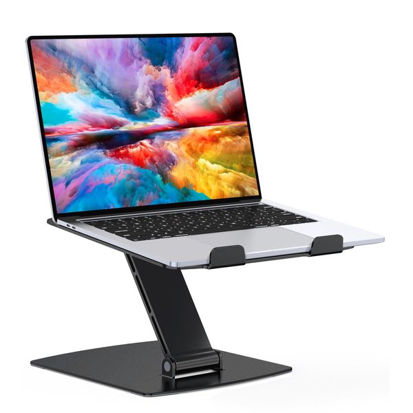 Glangeh Laptop Stand Adjustable Height, Ergonomic Portable Laptop Riser Holder for Desk, Aluminum Foldable Laptop Computer Monitor Stands Compatible with MacBook Air Pro, HP (10-16")-Black