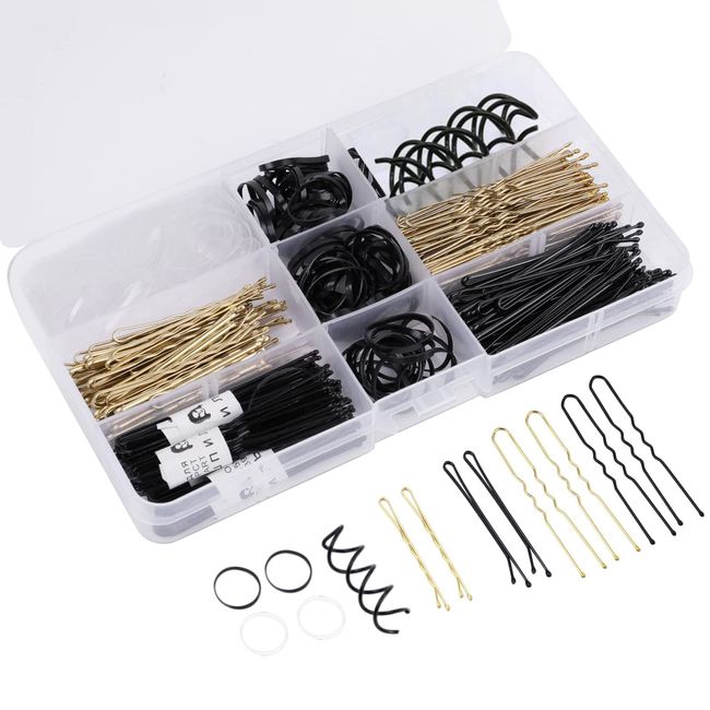 MOSNOW 403 Stück Haarnadeln, U-Haarklammern, Bobby Pins Set, Haargummibänder Spirale Haarnadeln, Haargummi, Haarschmuck Braut, Bobby Pins für Mädchen