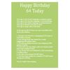Age 64 Body Facts Birthday Card