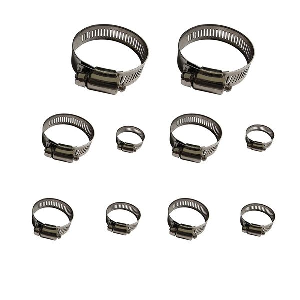 Hose Clamp, 10 Pack 304 Stainless Steel Adjustable 6-51mm Range Worm Gear Hose Clamp, Fuel Pipe Clamps for Automobiles, Pipelines and Mechanical Application