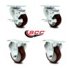 Tool Box Caster Wheel Set – 3.5 Inch Maroon Polyurethane Swivel Casters – SCC