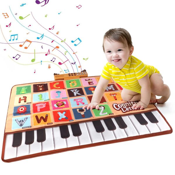 Bluejay Baby Piano Mat, Musical Keyboard Learning Toys with 26 Letters, Electronic Music Animal Touch Play Mat Toddler Toys Gifts for Boys and Girls 1 2 3 Year Old