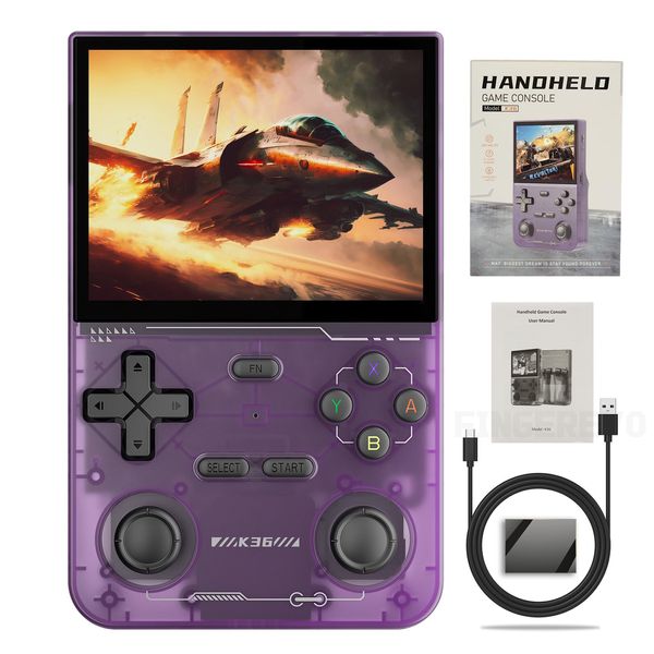 K36 Handheld Game Console 3.5-in 640*480 IPS OCA Screen 3500mAh RK3326 Opensource System Purple Transparent