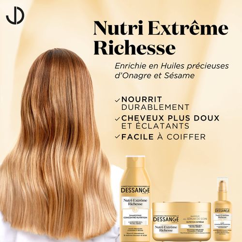 DESSANGE - Nutri-Extrême Richesse Set - Nourishing Shampoo + Hair Mask + Elixir Concentrate for Nutrition - Intensively Nourishes & Gives Softness - For Very Dry Hair, Reflection, Dark Hair
